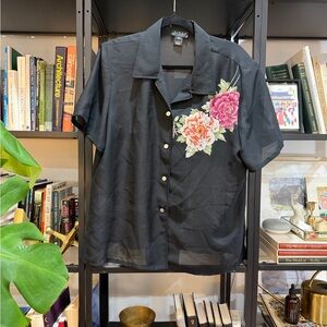 Black Floral Button-Up Shirt
